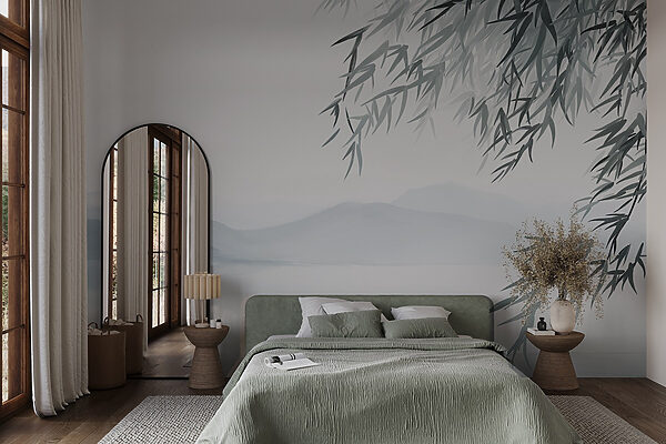 Wall murals Water and trees with mountains in the background (SKU: w09048) Wall murals Wall murals Water and trees with mountains in the background (SKU: w09048)