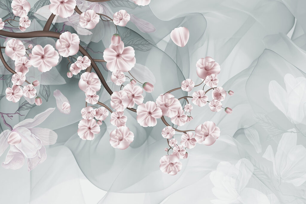 Branch with pink flowers and white flowers Branch with pink flowers and white flowers