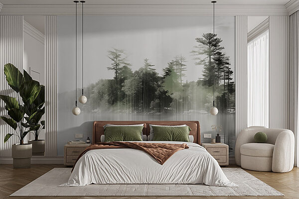 Body of water with trees and fog Body of water with trees and fog