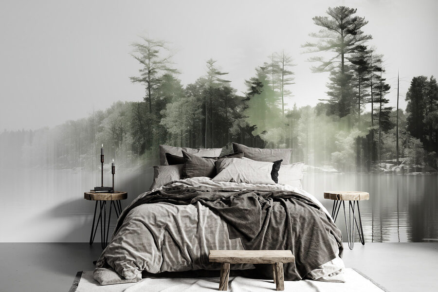 Wall murals Body of water with trees and fog - Image 2