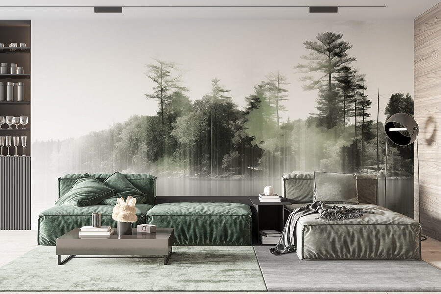 Wall murals Body of water with trees and fog - Image 4