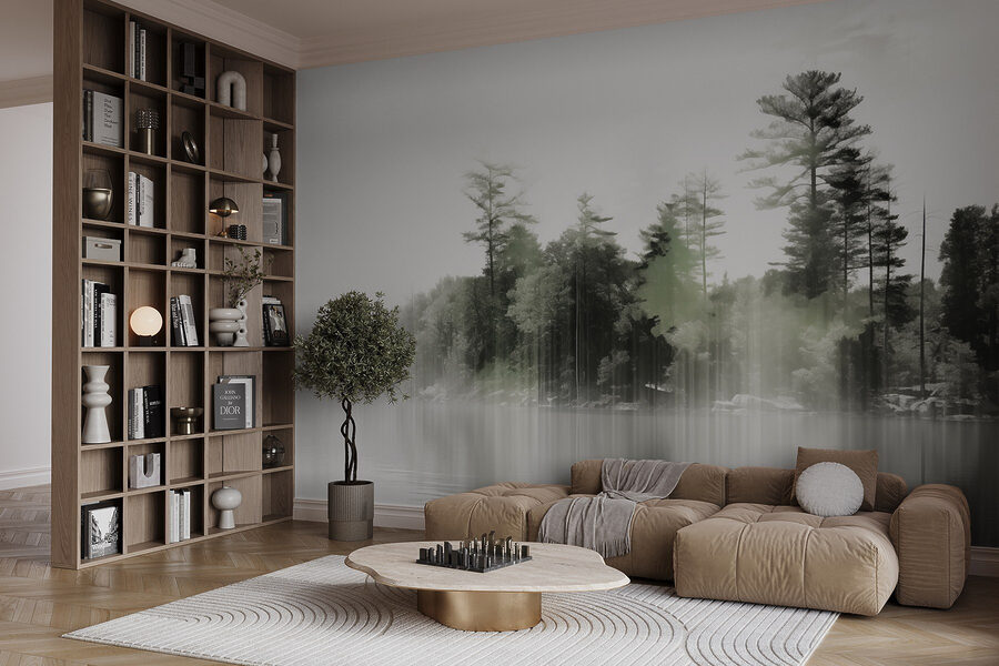 Wall murals Body of water with trees and fog - Image 5
