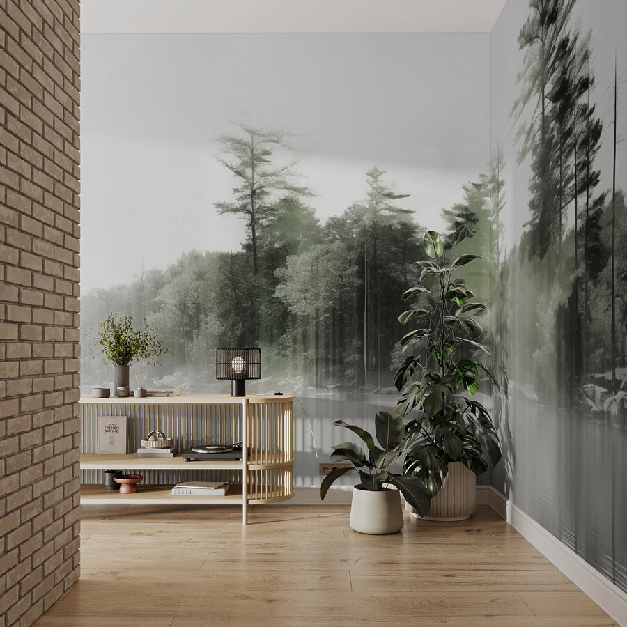 Wall murals Body of water with trees and fog - Image 6