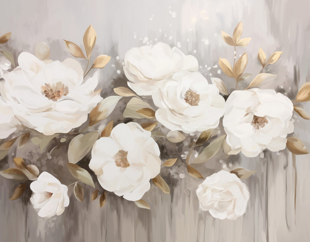 Painting of white flowers and leaves