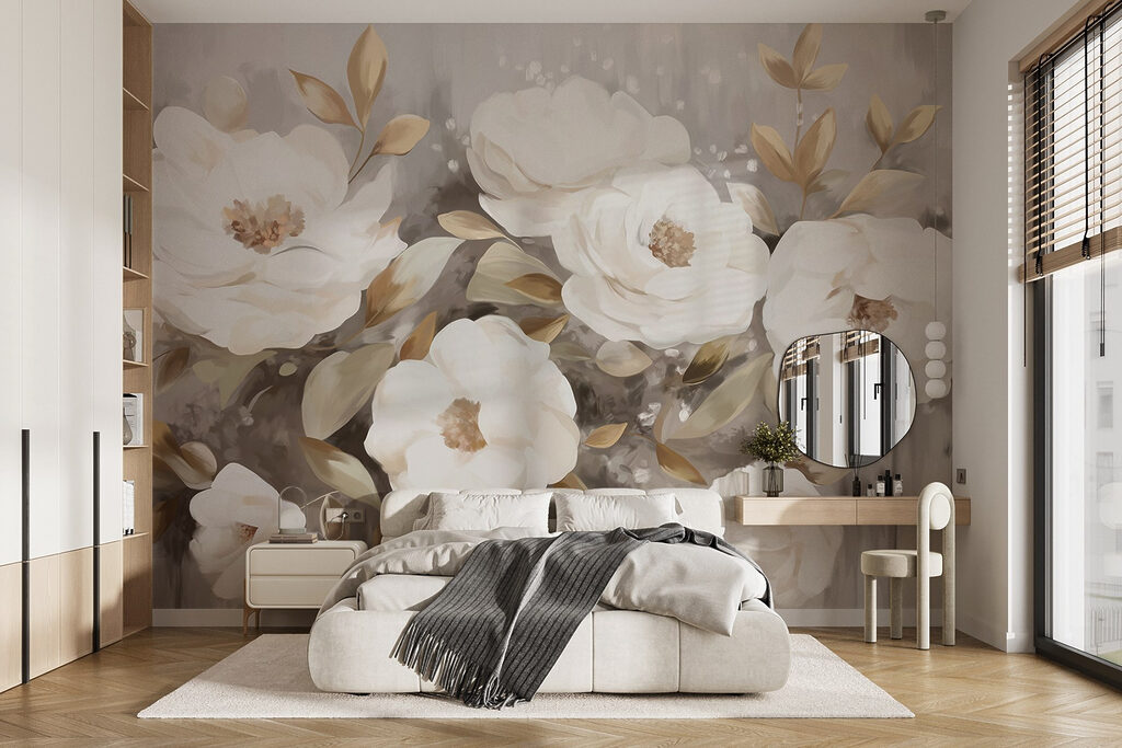 Painting of white flowers and leaves