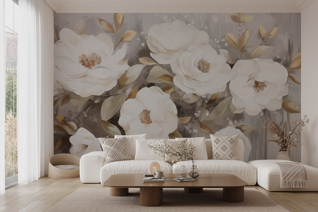 Painting of white flowers and leaves