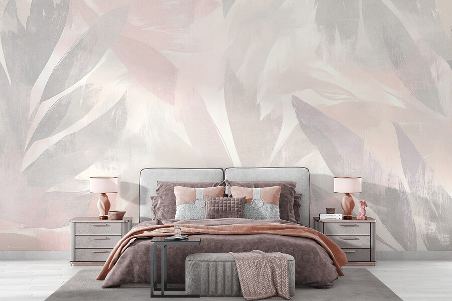 White and pink background with leaves
