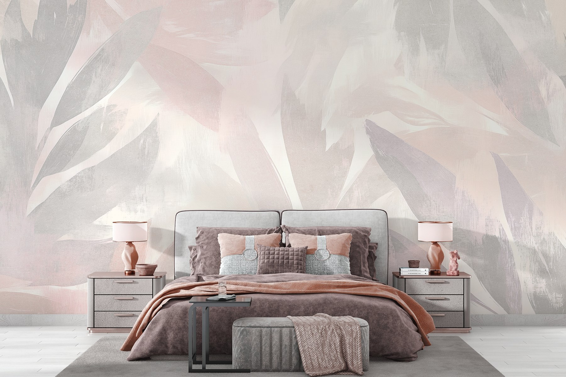 White and pink background with leaves