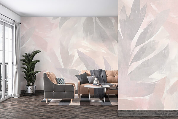White and pink background with leaves White and pink background with leaves