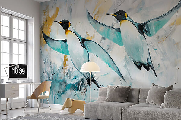 Painting of penguins flying Painting of penguins flying
