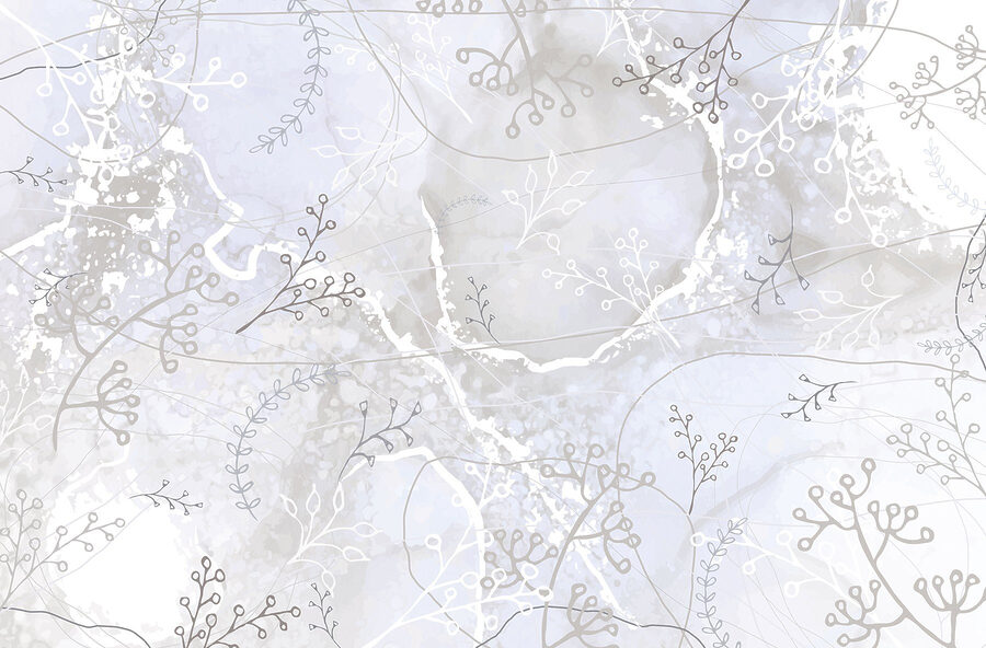 White and gray background with white and gray floral designs