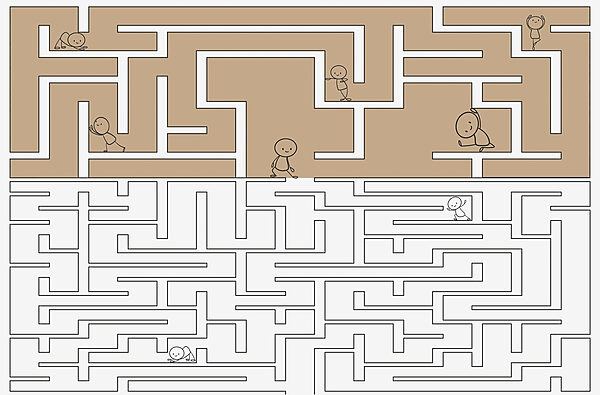 Maze game with people walking on the wall Maze game with people walking on the wall