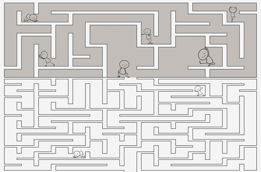 Maze with people walking on the ground