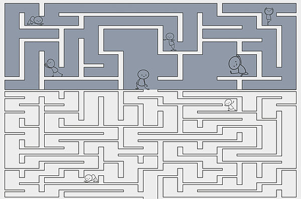 Maze with people walking on the ground Maze with people walking on the ground