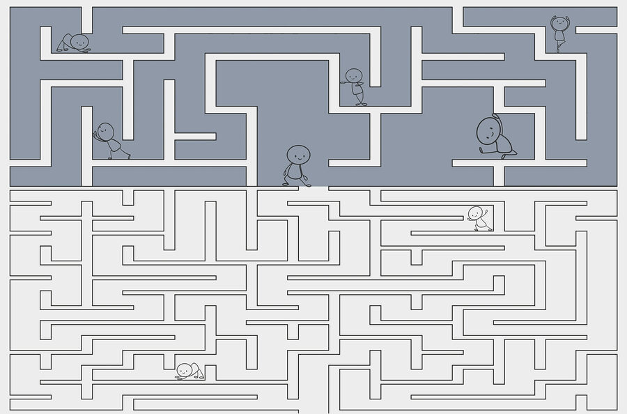 Maze with people walking on the ground