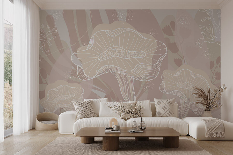 White outline of mushrooms