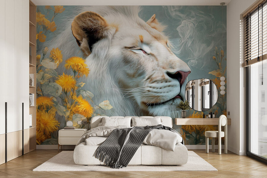 Lion with flowers and smoke Lion with flowers and smoke