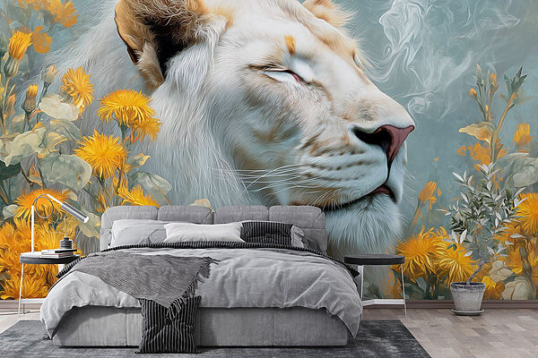 Lion with flowers and smoke Lion with flowers and smoke