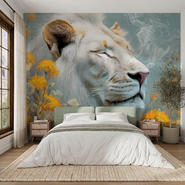 Lion with flowers and smoke Lion with flowers and smoke