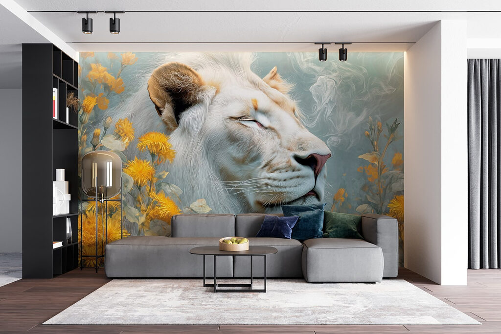 Lion with flowers and smoke Lion with flowers and smoke