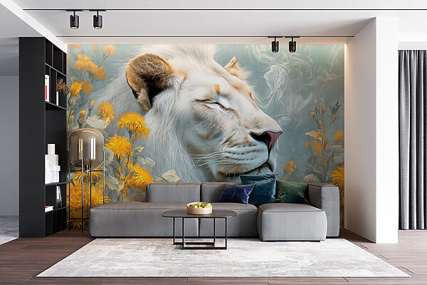 Lion with flowers and smoke Lion with flowers and smoke