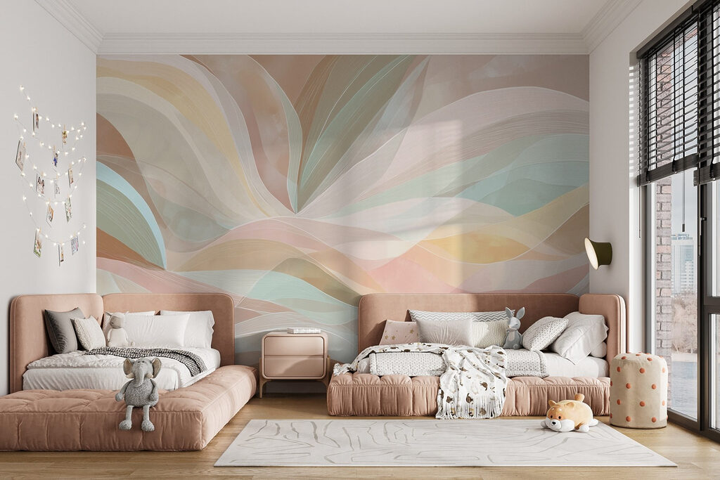 Colorful swirly lines on a brown background