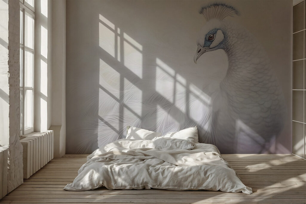 White peacock with blue eyes