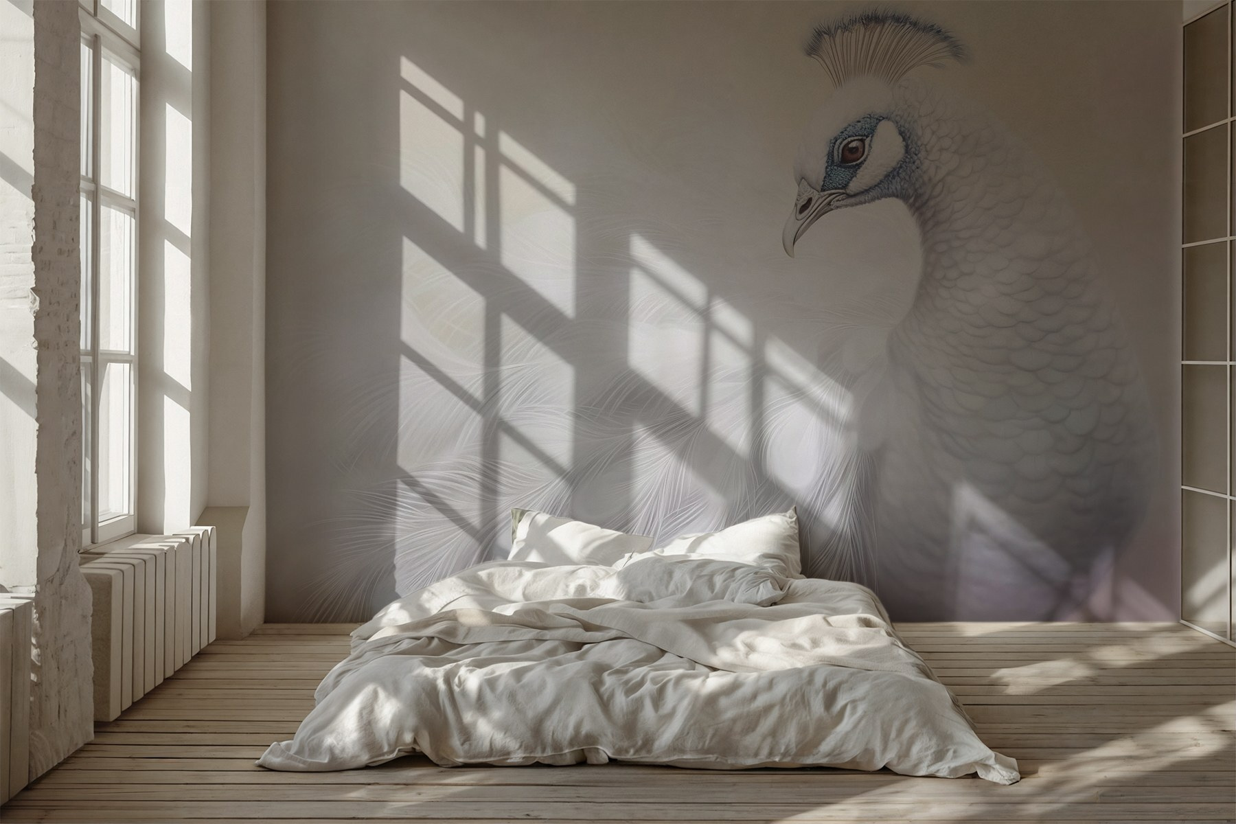White peacock with blue eyes