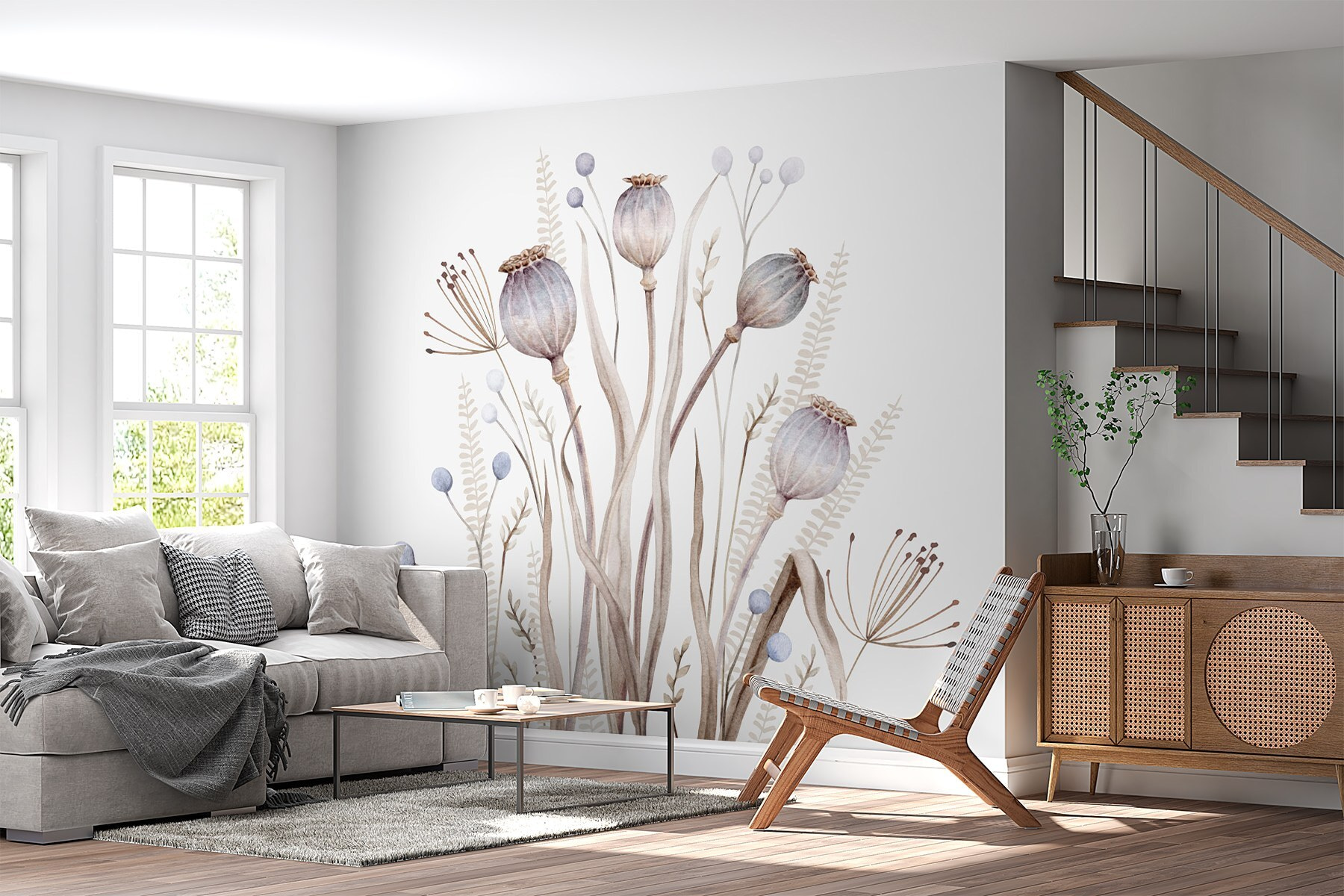 Watercolor painting of flowers and plants