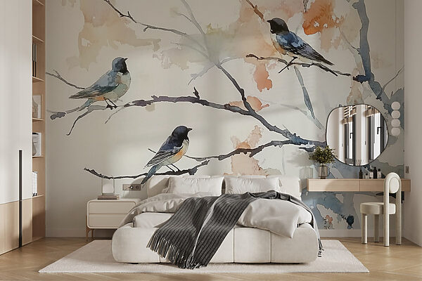 Watercolor of birds on a tree branch Watercolor of birds on a tree branch