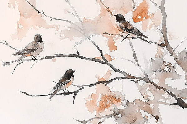 Group of birds sitting on a tree branch Group of birds sitting on a tree branch