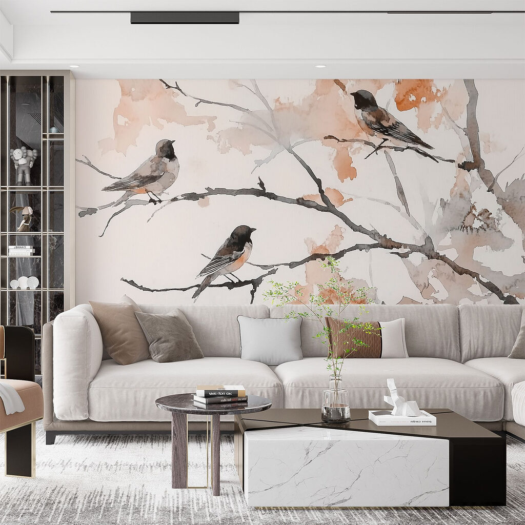 Group of birds sitting on a tree branch Group of birds sitting on a tree branch