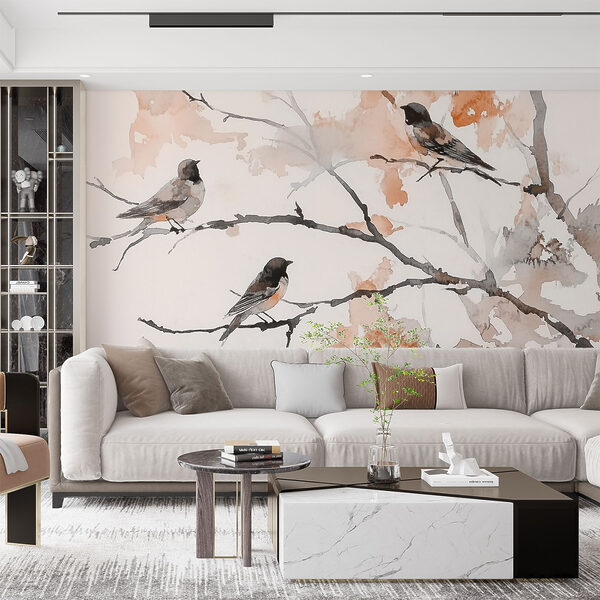 Group of birds sitting on a tree branch Group of birds sitting on a tree branch