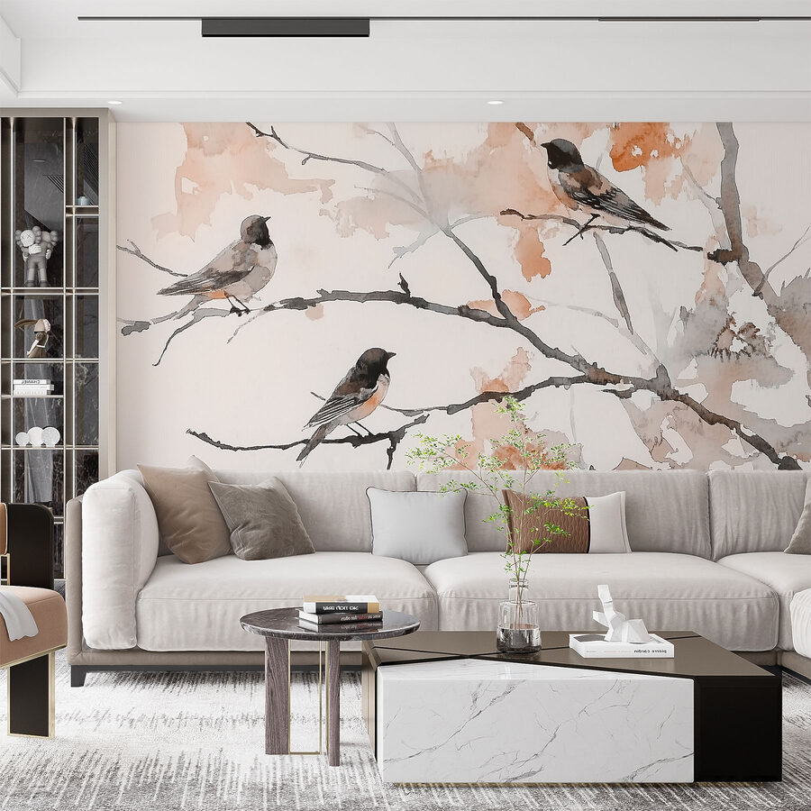 Group of birds sitting on a tree branch