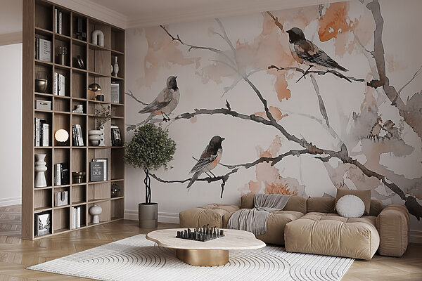 Group of birds sitting on a tree branch Group of birds sitting on a tree branch