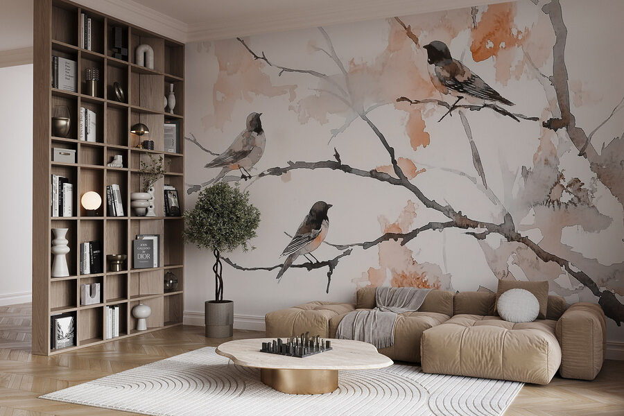 Group of birds sitting on a tree branch