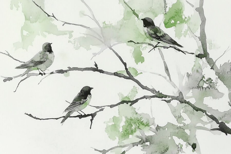 Group of birds sitting on a tree branch
