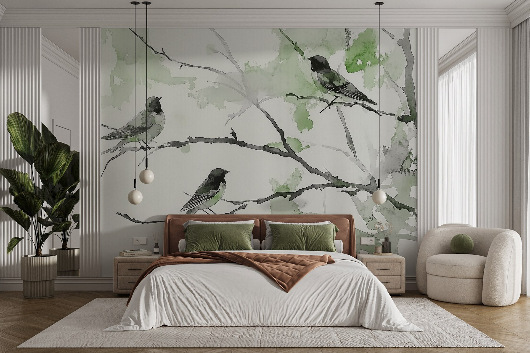 Group of birds sitting on a tree branch