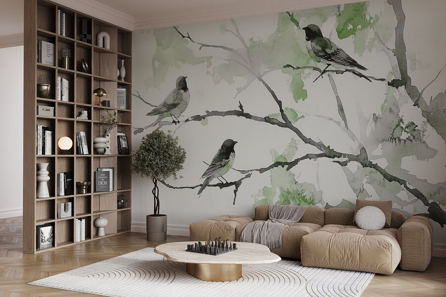 Group of birds sitting on a tree branch