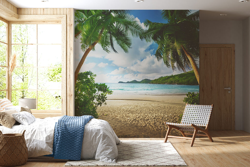 Beach with palm trees and blue water
