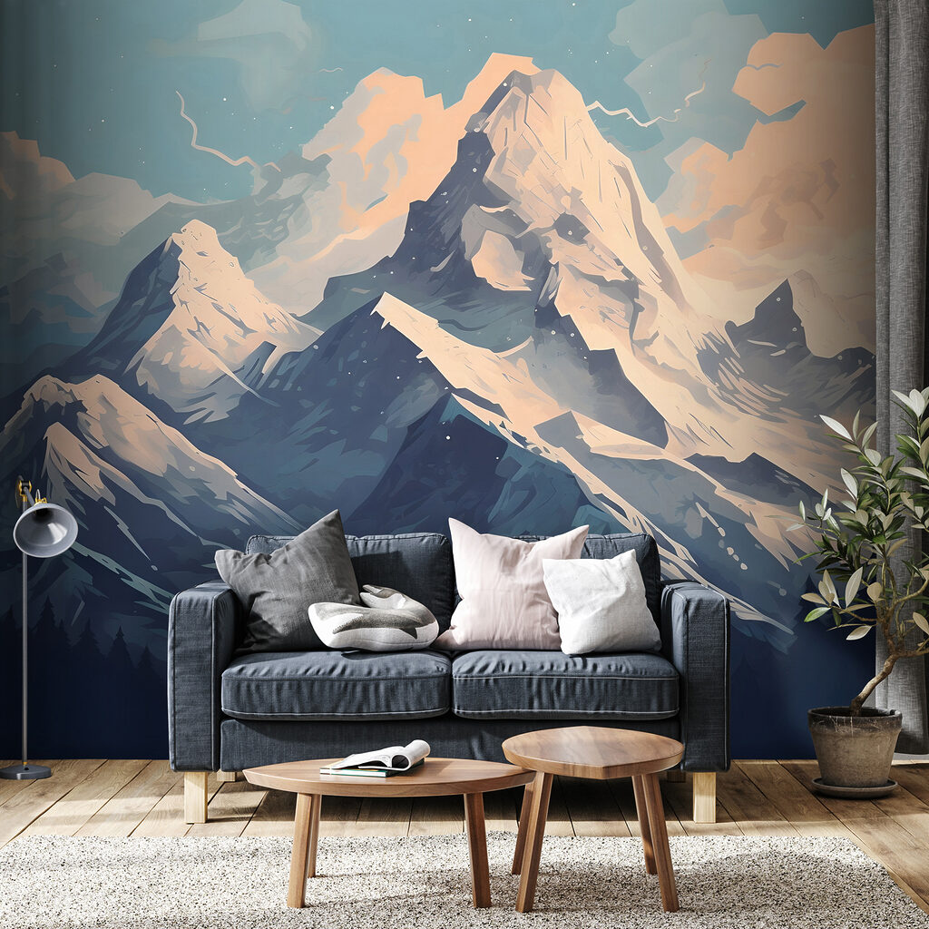 Mountain range with trees and clouds Mountain range with trees and clouds