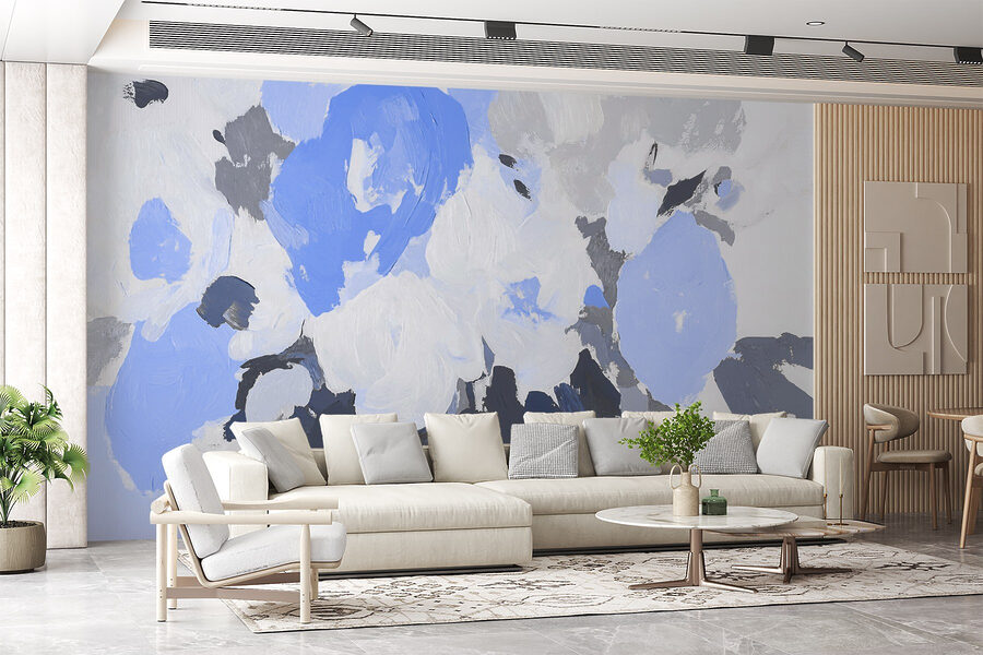 Painting of flowers in blue and grey w09070v2pig2r 900x600 - Painting of flowers in blue and grey - tegory