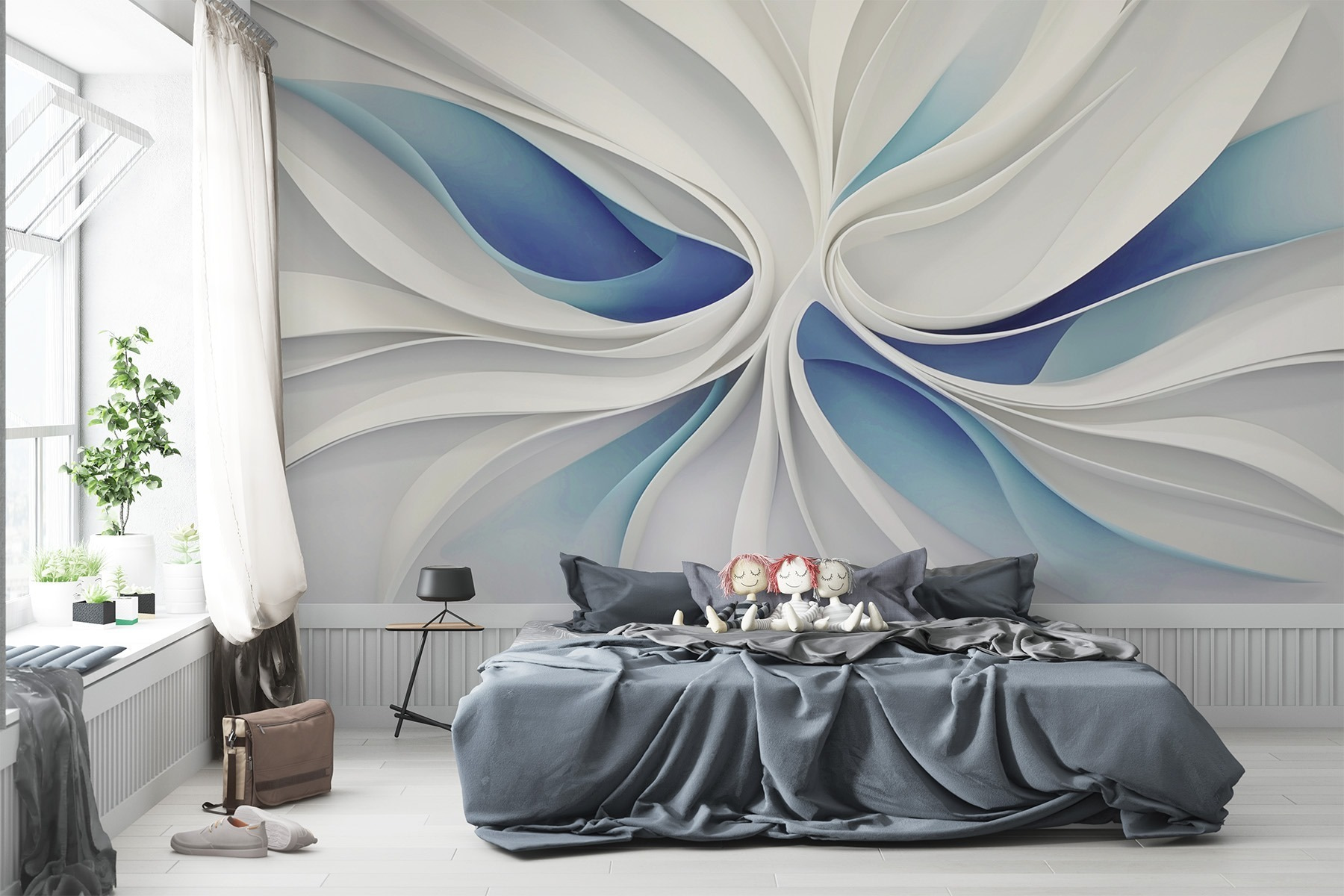 White and blue swirls