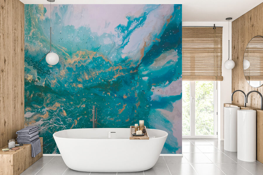 Wall murals Turquoise waves clash in artistic chaos - Image 10