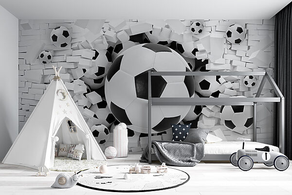 Group of football balls in a pile of bricks Group of football balls in a pile of bricks