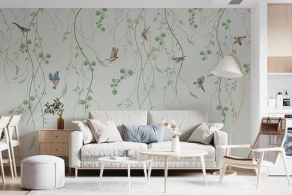 Wallpaper with birds and vines Wallpaper with birds and vines