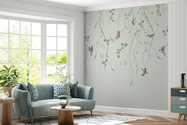 Wallpaper with birds and vines Wallpaper with birds and vines