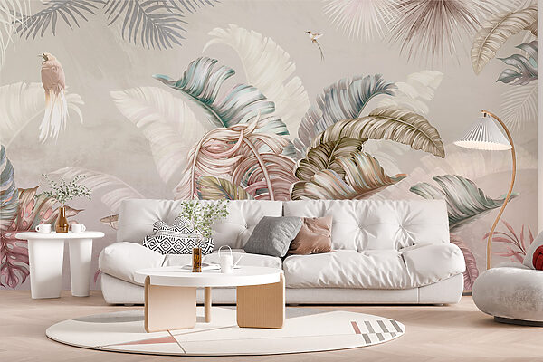 Tropical foliage with delicate birds. Tropical foliage with delicate birds.