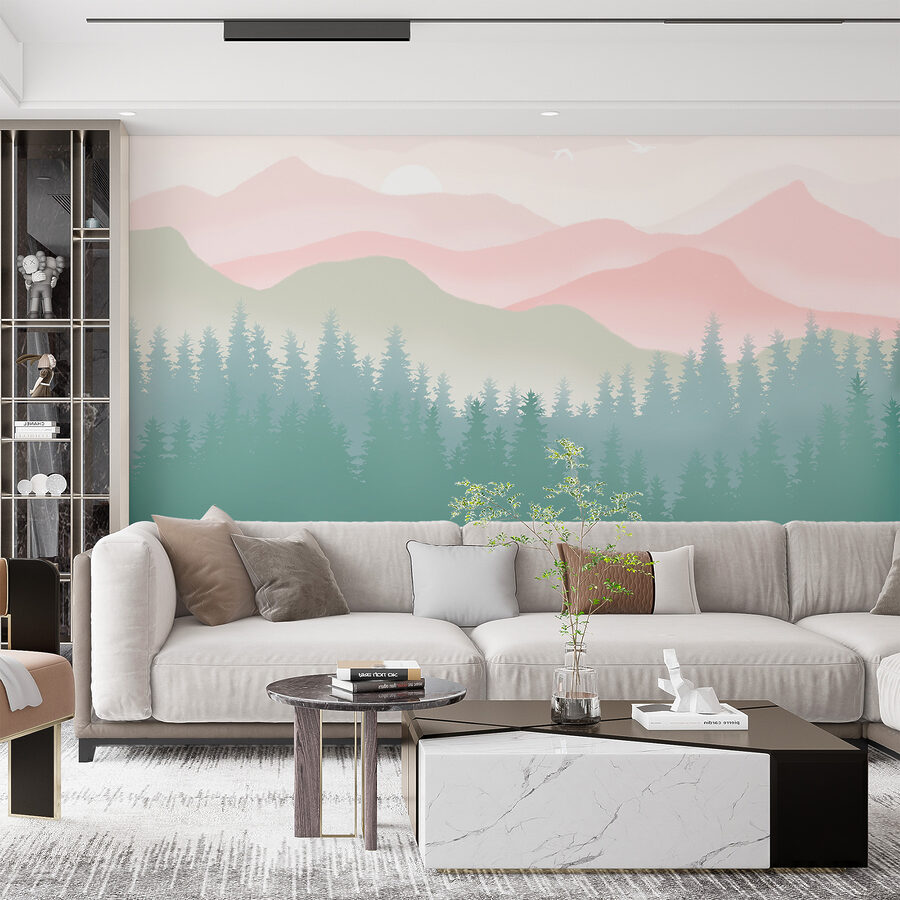 A landscape with trees and mountains A landscape with trees and mountains