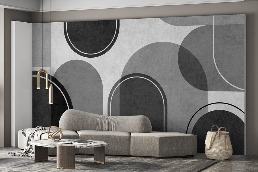 Wall murals A grey and white background with ovals and ovals - Image 2